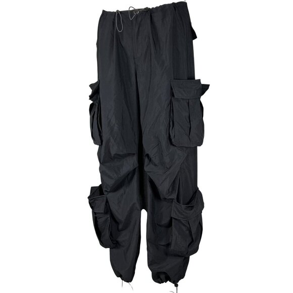 Black Hip Hop Women Baggy Multi Pocket Utility Pants Elastic Cord Waist Gorpcore - Picture 8 of 16